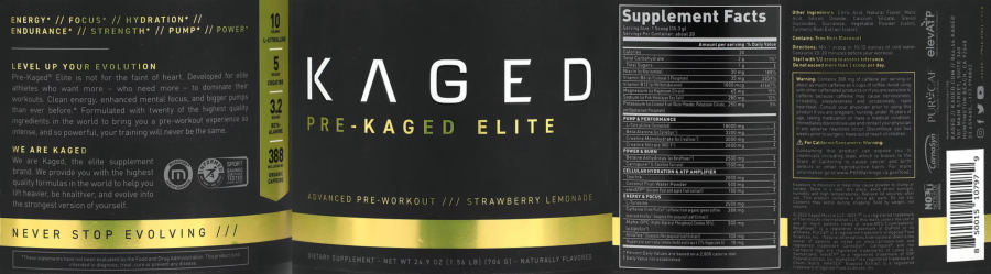 Official label of Kaged Pre-Kaged Elite Strawberry Lemonade (NIH DSLD #326346)