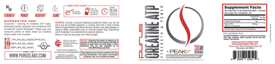 Official label of Purus Creatine ATP (NIH DSLD #326481)