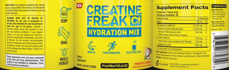 Official label of PharmaFreak Pf Creatine Freak CF Hydration Mix Pineapple Coconut (NIH DSLD #326504)