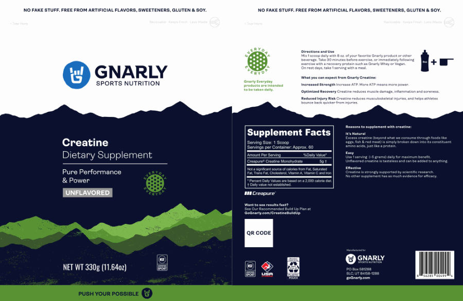 Official label of Gnarly Sports Nutrition Creatine Unflavored (NIH DSLD #327068)