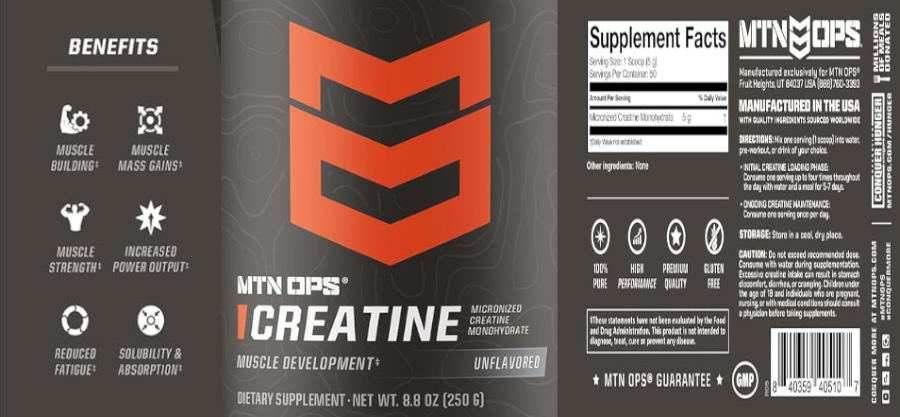 Official label of MTN OPS Creatine Unflavored (NIH DSLD #327384)