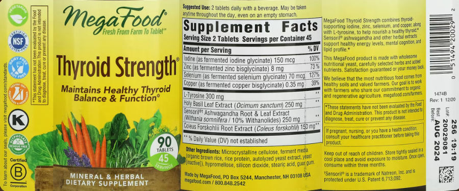 Official label of MegaFood Thyroid Strength (NIH DSLD #327581)