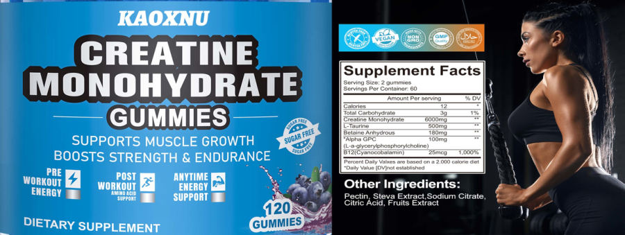 Official label of KAOXNU Creatine Monohydrate Gummies (NIH DSLD #328026)