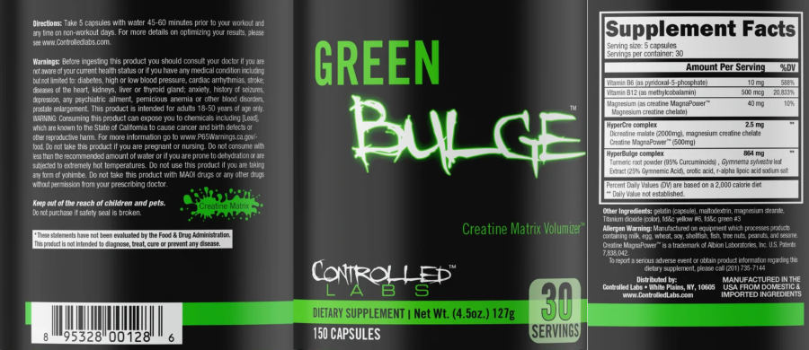 Official label of Controlled Labs Green Bulge (NIH DSLD #328332)
