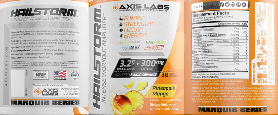Official label of Axis Labs Hailstorm Pineapple Mango (NIH DSLD #328855)