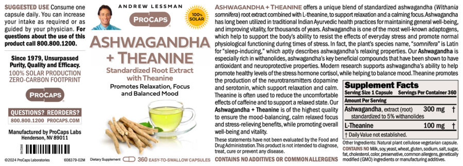 Official label of ProCaps Ashwagandha + Theanine (NIH DSLD #331515)