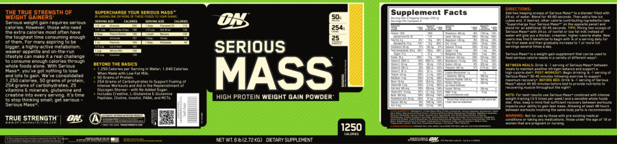 Official label of ON Optimum Nutrition Serious Mass Banana (NIH DSLD #332128)