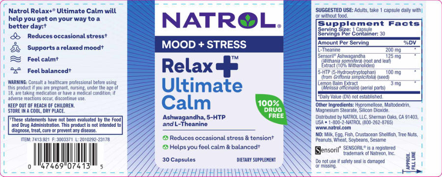 Official label of Natrol Relax+ Ultimate Calm (NIH DSLD #332300)