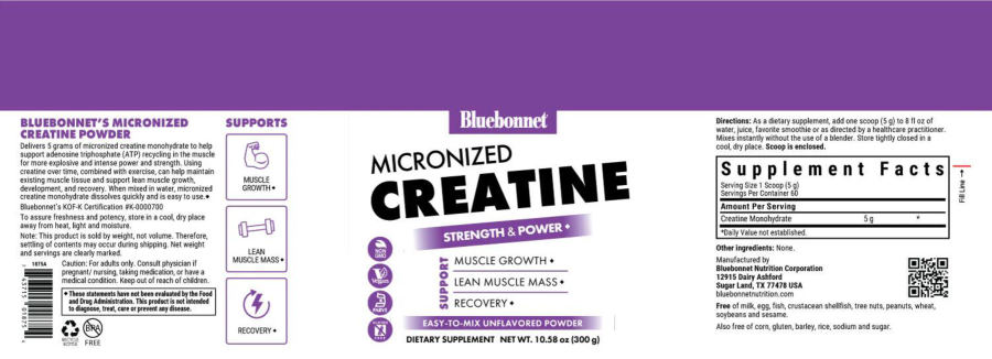 Official label of Bluebonnet Micronized Creatine (NIH DSLD #332621)
