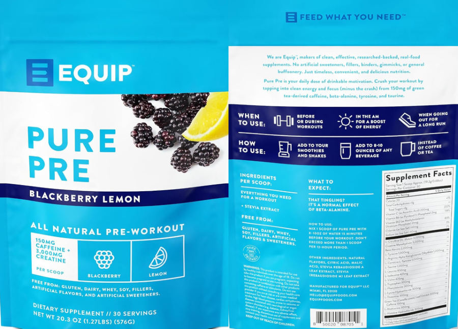 Official label of Equip Pure Pre Blackberry Lemon (NIH DSLD #332846)