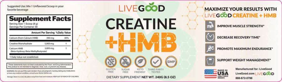 Official label of LiveGood Creatine + HMB (NIH DSLD #333566)