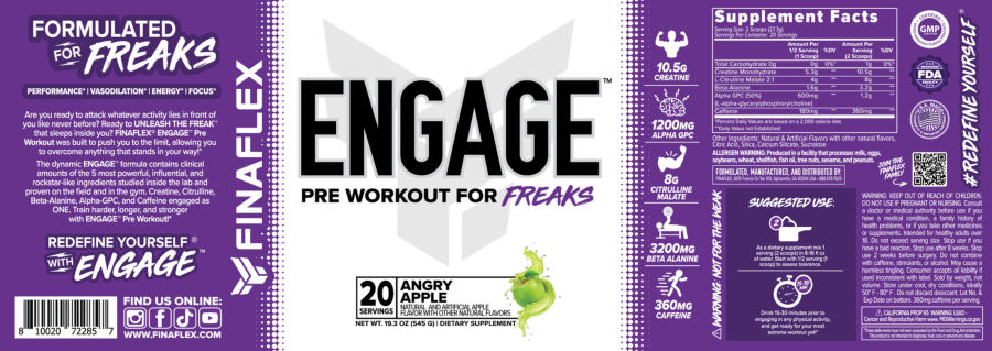Official label of FINAFLEX Engage Angry Apple (NIH DSLD #333670)