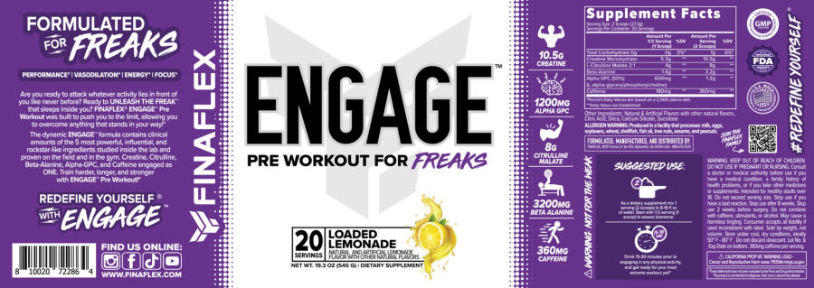 Official label of FINAFLEX Engage Loaded Lemonade (NIH DSLD #333671)