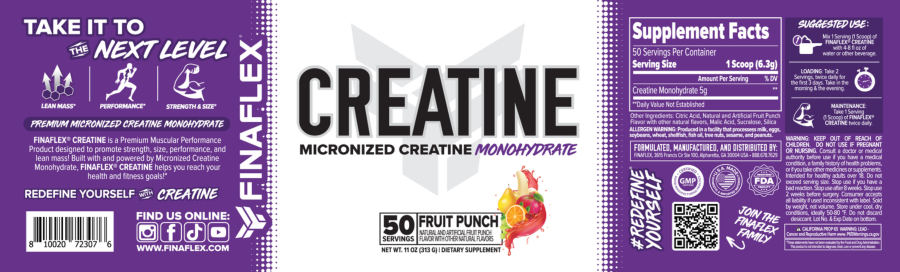 Official label of FINAFLEX Creatine Fruit Punch (NIH DSLD #334085)