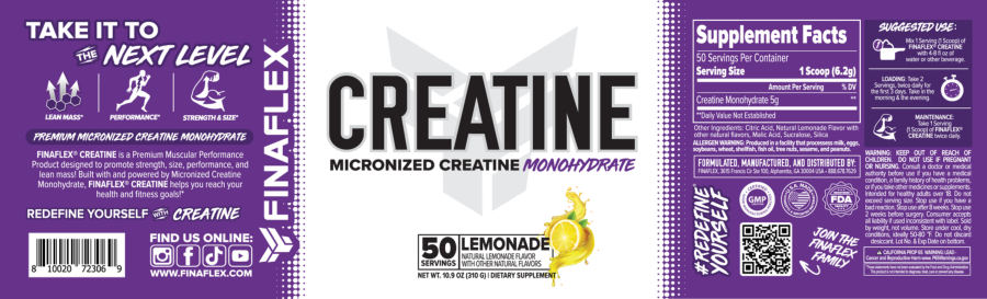 Official label of FINAFLEX Creatine Lemonade (NIH DSLD #334086)