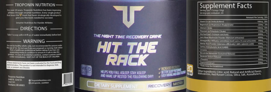 Official label of Troponin Nutrition Hit the Rack Wild Berry (NIH DSLD #334323)