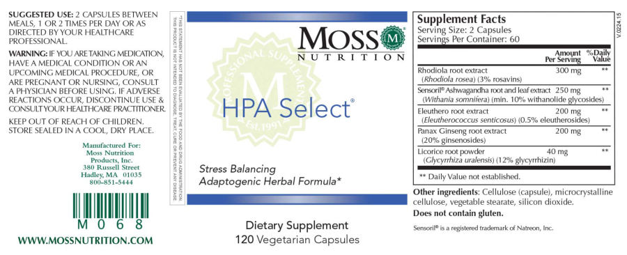 Official label of Moss Nutrition HPA Select (NIH DSLD #334933)