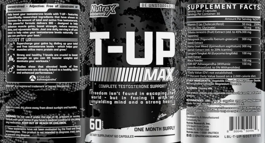 Official label of Nutrex Research T-Up Max (NIH DSLD #335655)