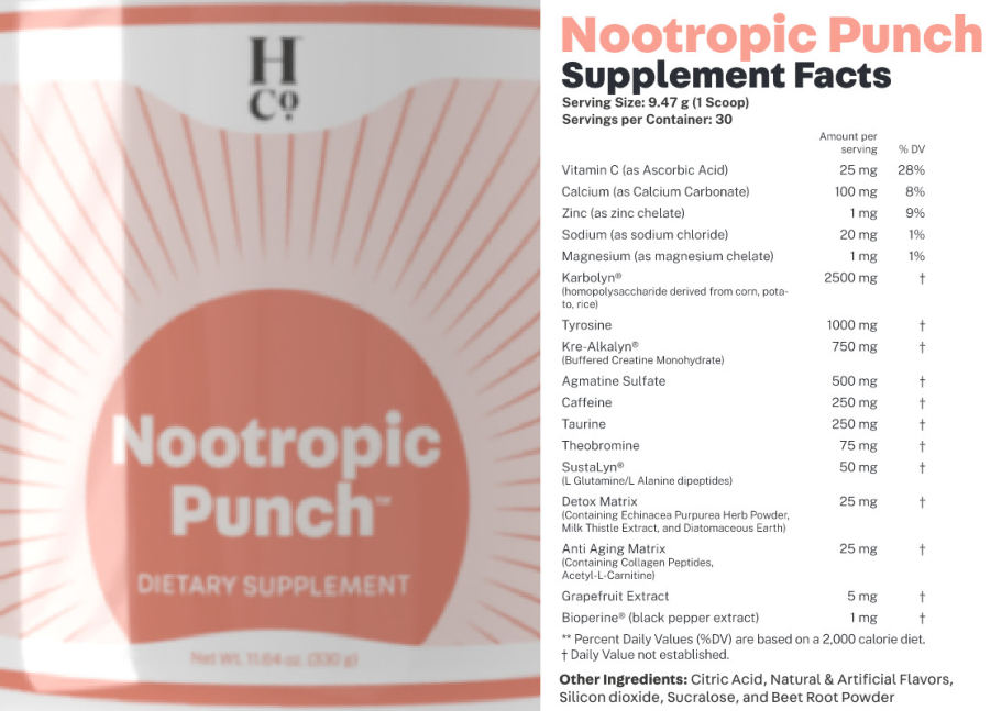 Official label of H Co. Nootropic Punch (NIH DSLD #336101)