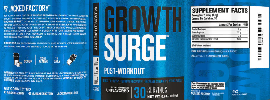 Official label of Jacked Factory Growth Surge Unflavored (NIH DSLD #337382)