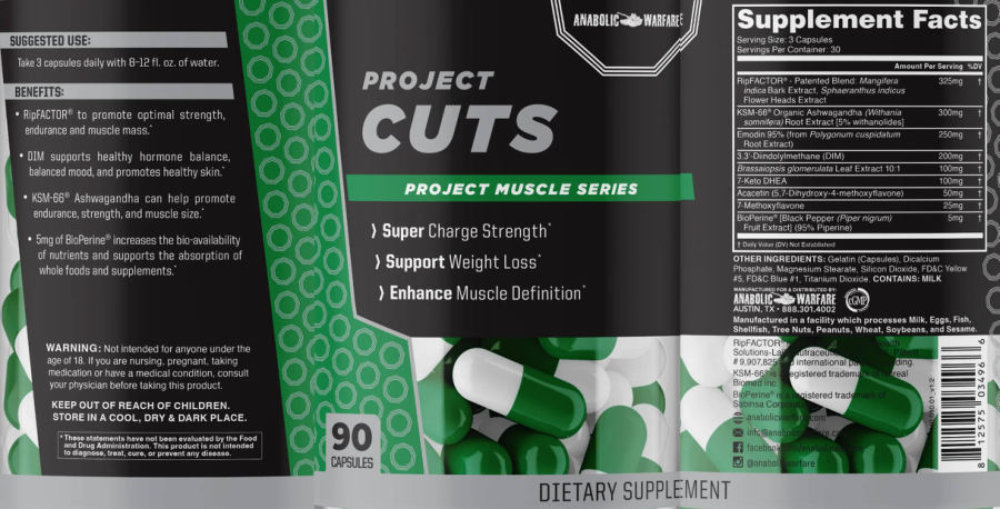 Official label of Anabolic Warfare Project Cuts (NIH DSLD #337974)
