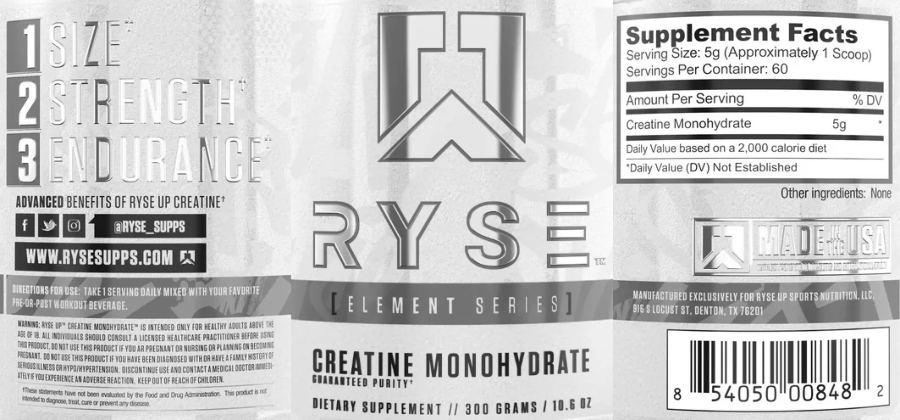 Official label of Ryse Creatine Monohydrate (NIH DSLD #338468)