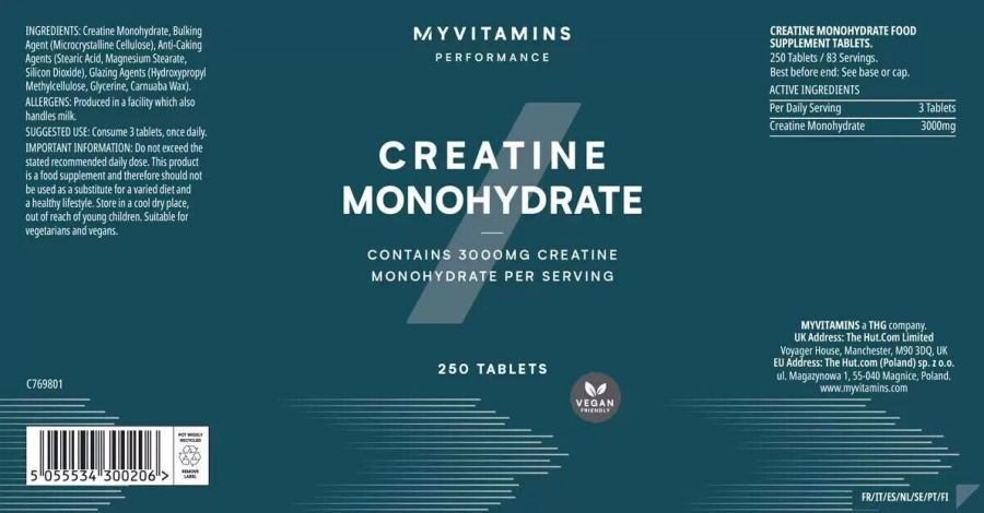 Official label of Myvitamins Creatine Monohydrate (NIH DSLD #339433)