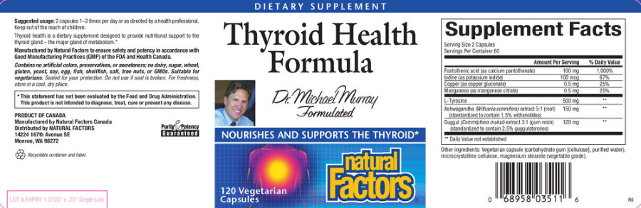 Official label of Natural Factors Thyroid Health Formula (NIH DSLD #36702)