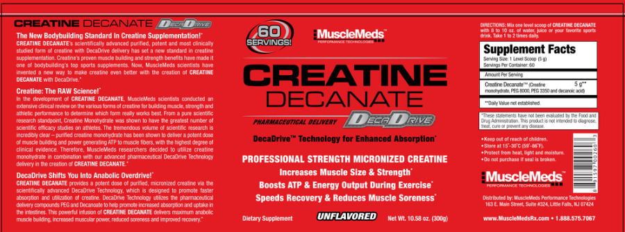 Official label of MuscleMeds Creatine Decanate Unflavored (NIH DSLD #3716)
