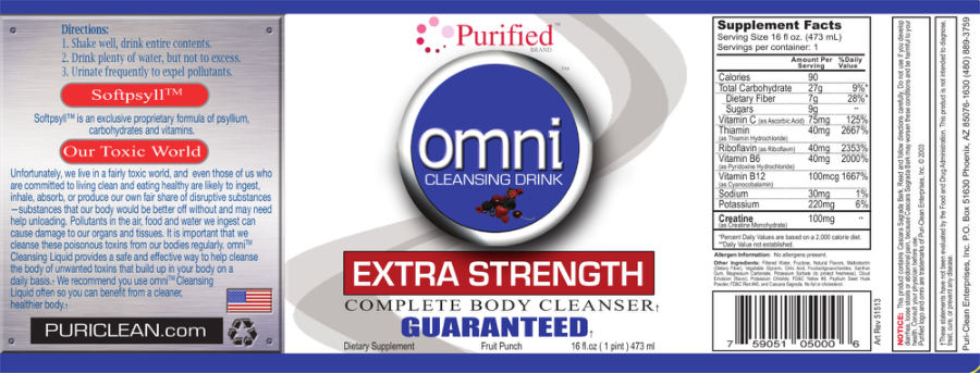 Official label of Purified Brand Omni Cleansing Drink Fruit Punch (NIH DSLD #37970)