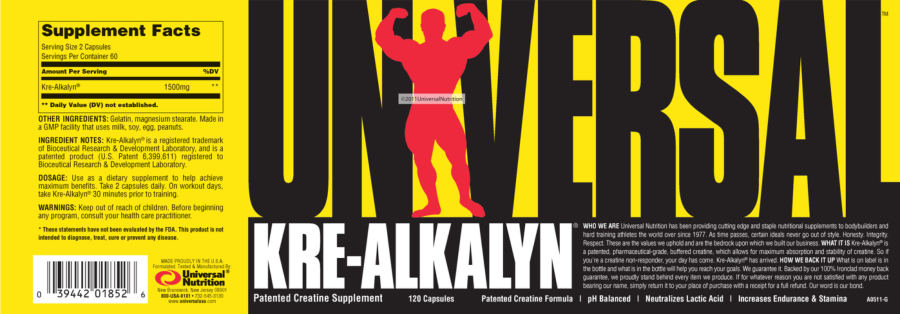 Official label of Universal Kre-Alkalyn (NIH DSLD #38250)