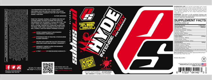 Official label of PS ProSupps Mr Hyde Intense Energy Pre Workout Red Razz (NIH DSLD #39120)