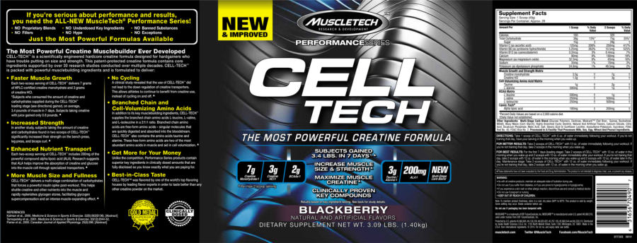 Official label of MuscleTech Performance Series Cell Tech Blackberry (NIH DSLD #42112)
