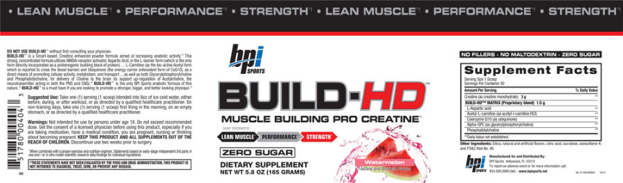 Official label of BPI Sports Build-HD Watermelon (NIH DSLD #43258)