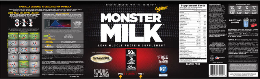 Official label of CytoSport Monster Milk Vanilla Creme (NIH DSLD #43759)