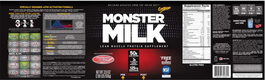 Official label of CytoSport Monster Milk Strawberries 'N Creme (NIH DSLD #43880)