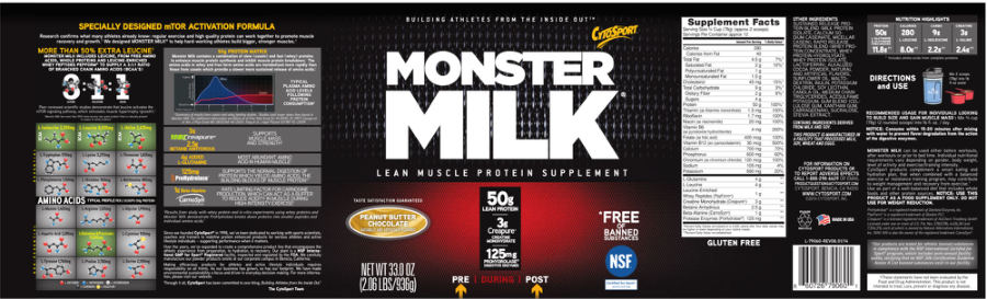 Official label of CytoSport Monster Milk Peanut Butter Chocolate (NIH DSLD #43885)