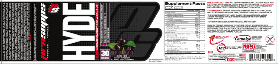 Official label of PS ProSupps Hyde Berry Blast (NIH DSLD #47594)
