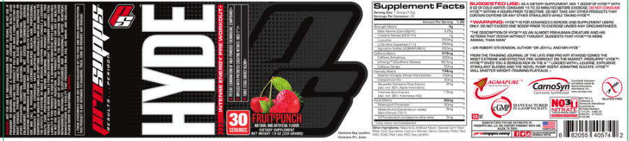 Official label of PS ProSupps Hyde Fruit Punch (NIH DSLD #47606)