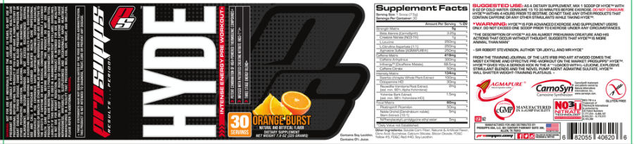 Official label of PS ProSupps Hyde Orange Burst (NIH DSLD #47615)