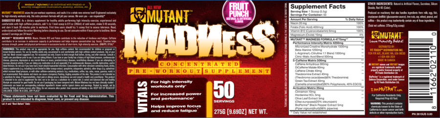 Official label of Mutant Madness Fruit Punch (NIH DSLD #47711)
