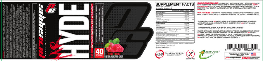 Official label of PS ProSupps Mr Hyde Intense Energy Pre Workout Fruit Punch (NIH DSLD #49186)