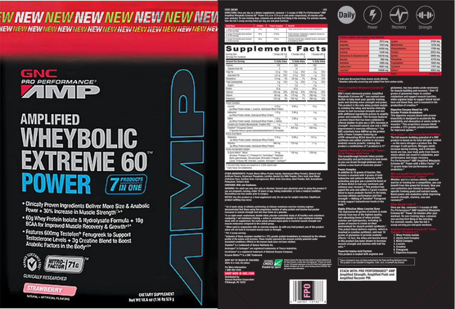 Official label of GNC Pro Performance AMP Amplified Wheybolic Extreme 60 Power Strawberry (NIH DSLD #49632)