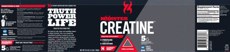 Official label of CytoSport Monster Creatine Unflavored (NIH DSLD #50342)