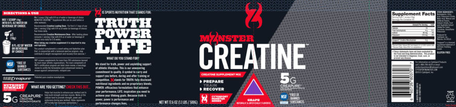 Official label of CytoSport Monster Creatine Grape (NIH DSLD #50345)