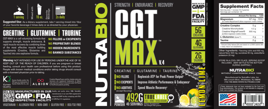 Official label of NutraBio CGT Max V.4 Lemon Lime (NIH DSLD #51075)