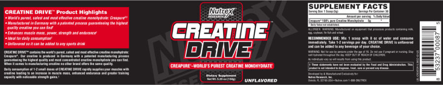 Official label of Nutrex Research Creatine Drive Unflavored (NIH DSLD #52842)