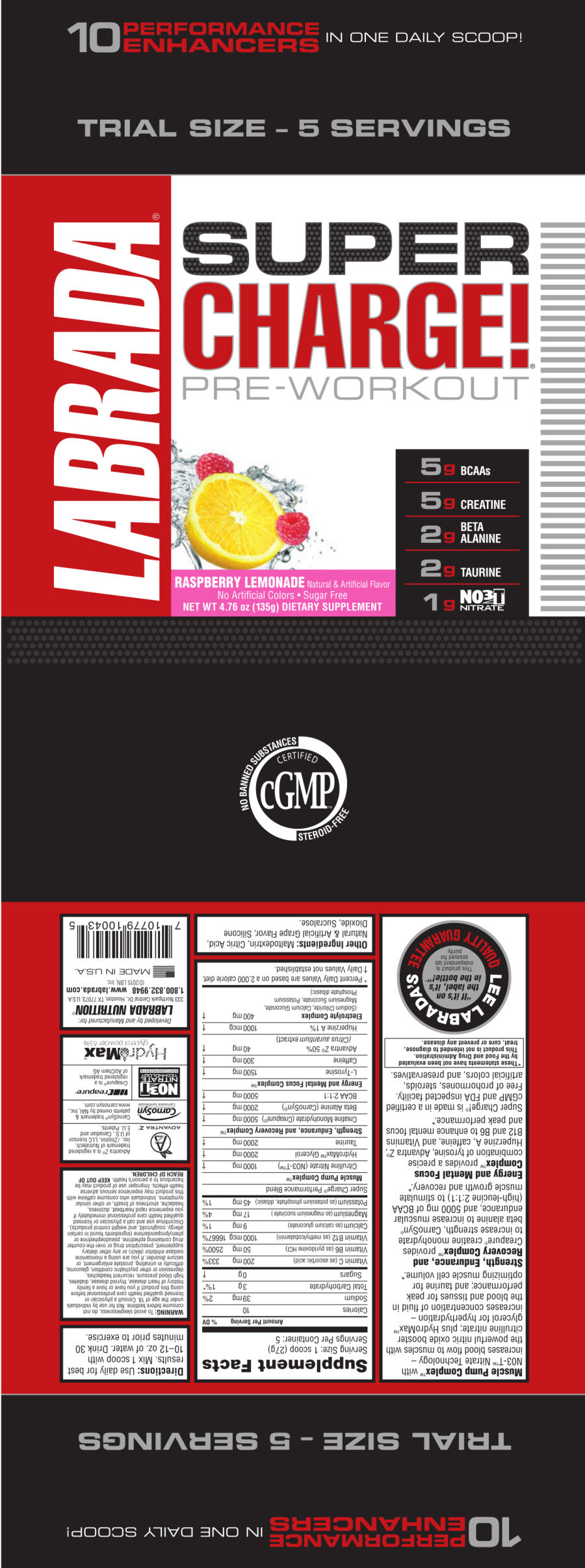 Official label of Labrada Super Charge! Raspberry Lemonade (NIH DSLD #53431)