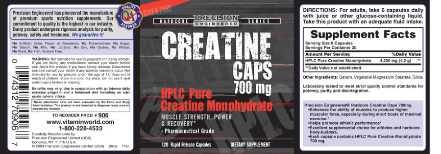 Official label of Precision Engineered Creatine Caps 700 mg (NIH DSLD #551)