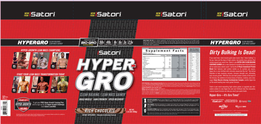 Official label of iSatori Hyper-Gro Rich Chocolate (NIH DSLD #58267)